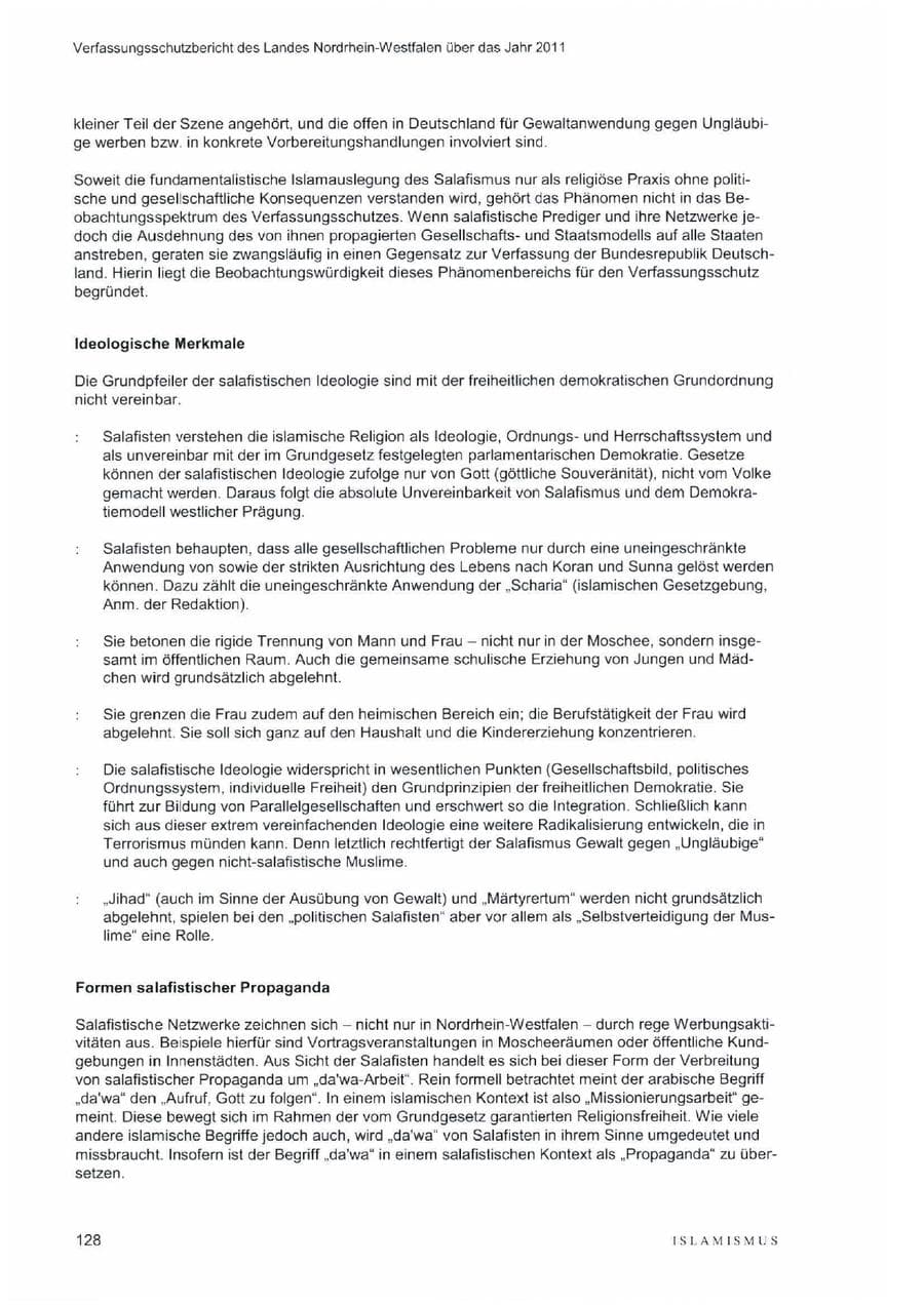 Seite 132 des Verfassungsschutzbericht 2011 Nordrhein-Westfalen