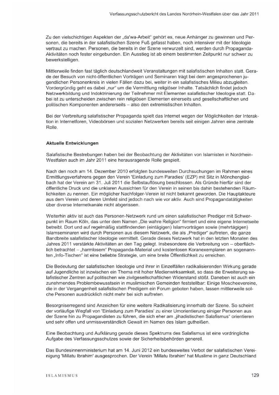 Seite 133 des Verfassungsschutzbericht 2011 Nordrhein-Westfalen