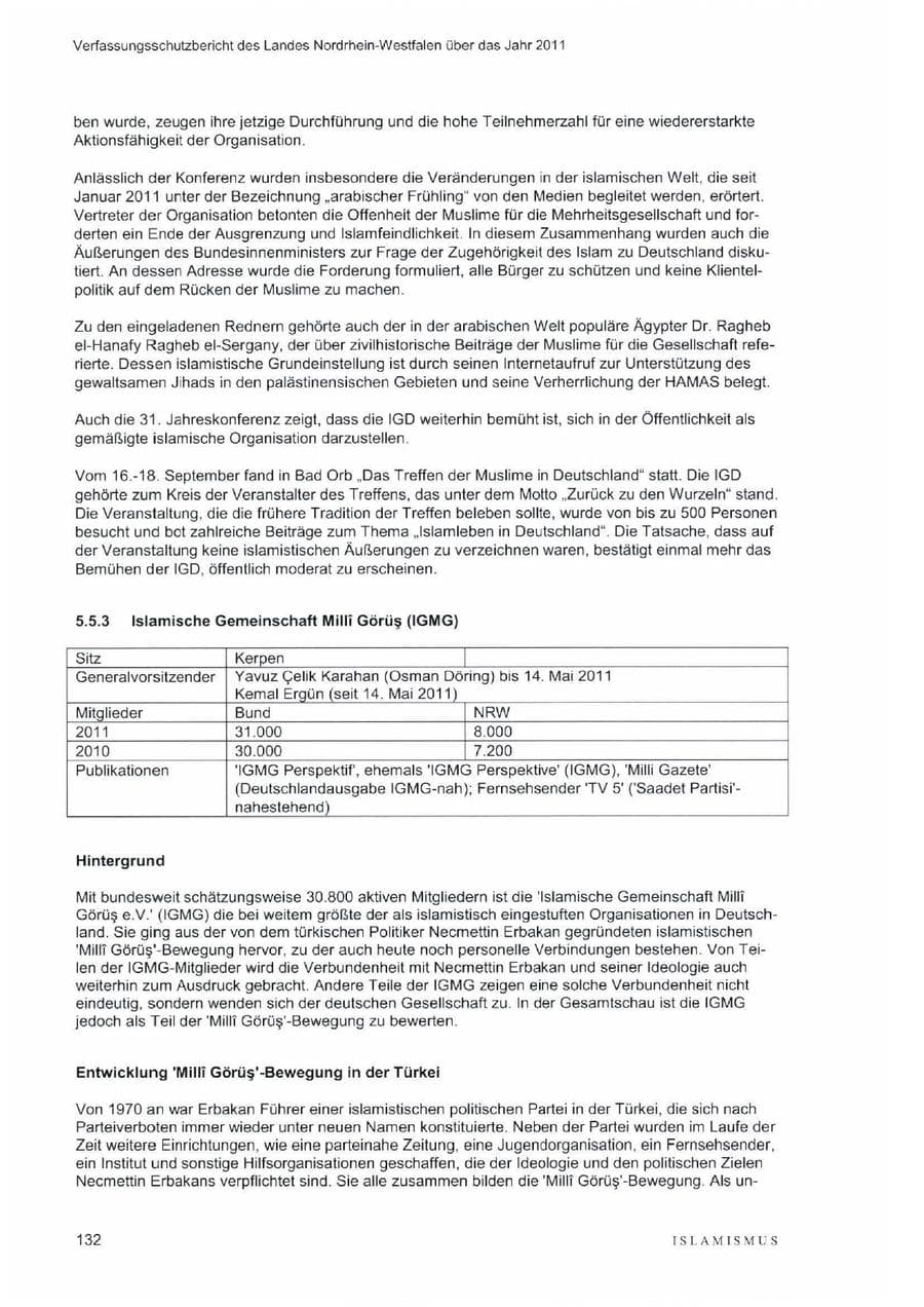 Seite 136 des Verfassungsschutzbericht 2011 Nordrhein-Westfalen