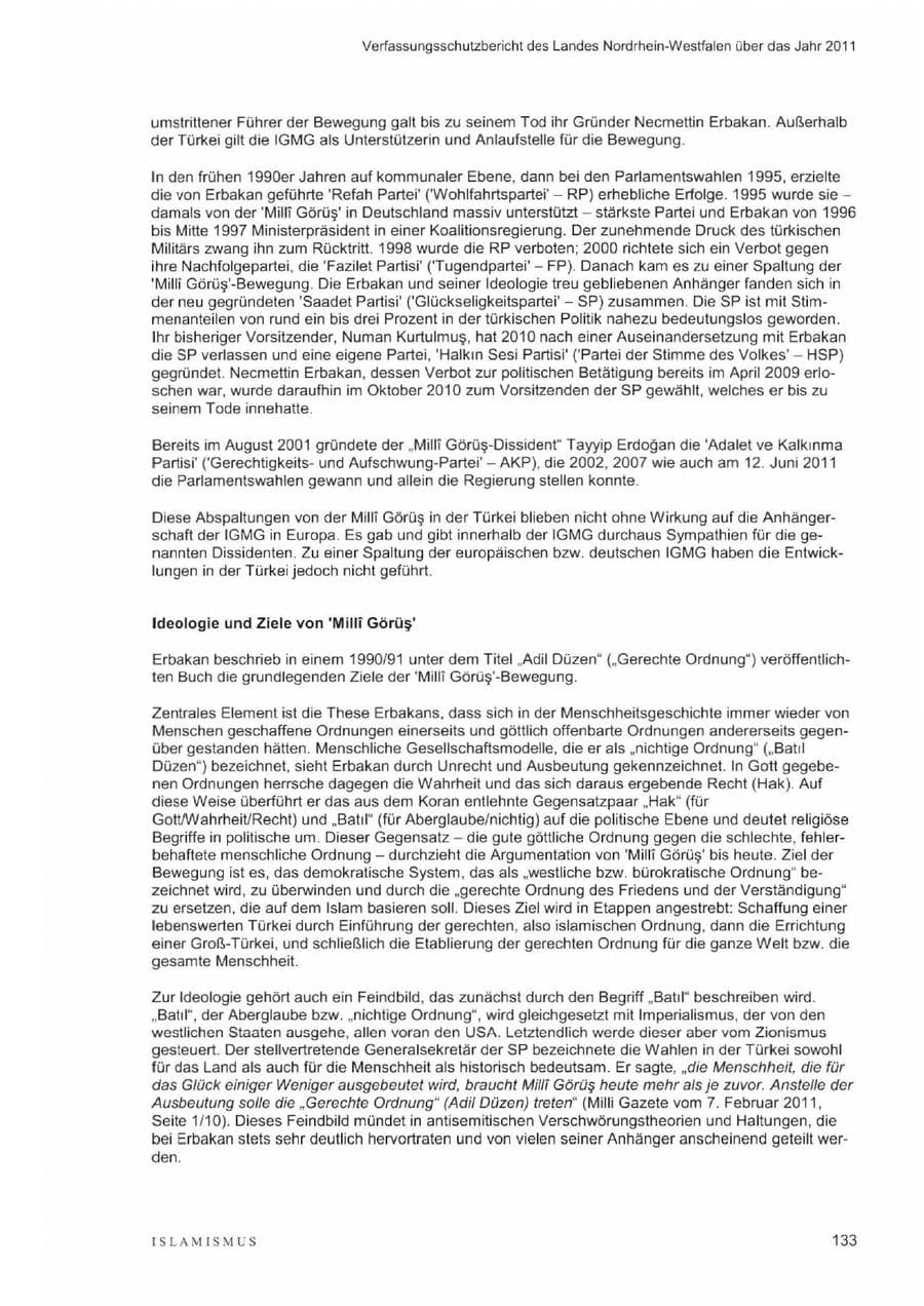 Seite 137 des Verfassungsschutzbericht 2011 Nordrhein-Westfalen