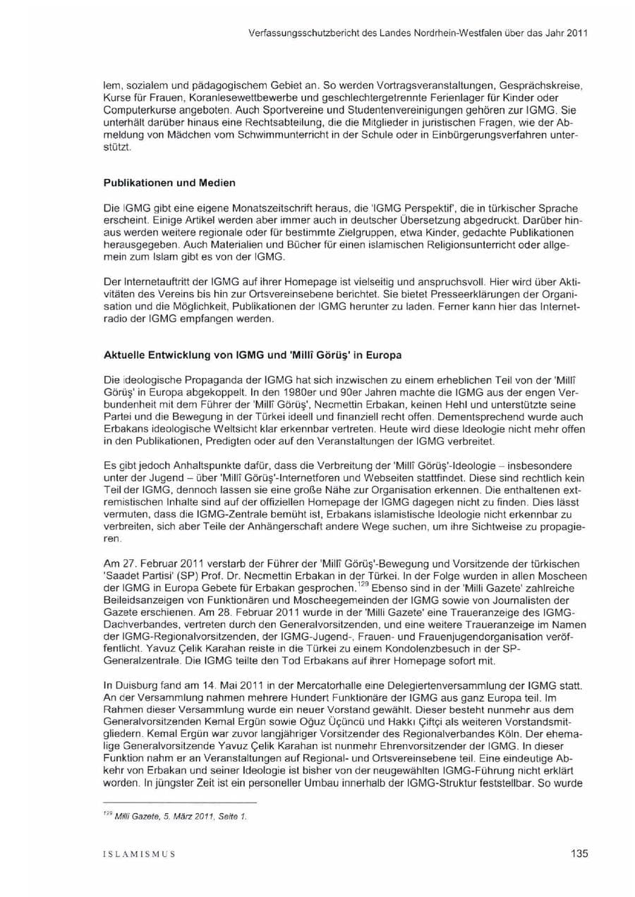 Seite 139 des Verfassungsschutzbericht 2011 Nordrhein-Westfalen