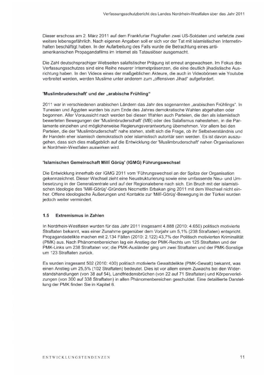 Seite 15 des Verfassungsschutzbericht 2011 Nordrhein-Westfalen