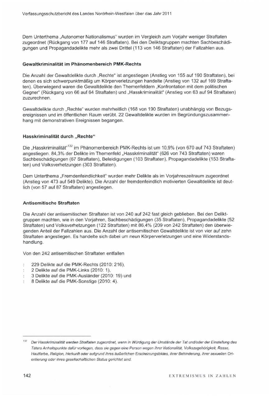 Seite 146 des Verfassungsschutzbericht 2011 Nordrhein-Westfalen