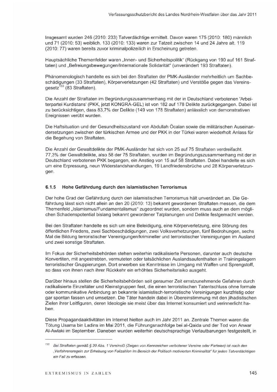 Seite 149 des Verfassungsschutzbericht 2011 Nordrhein-Westfalen