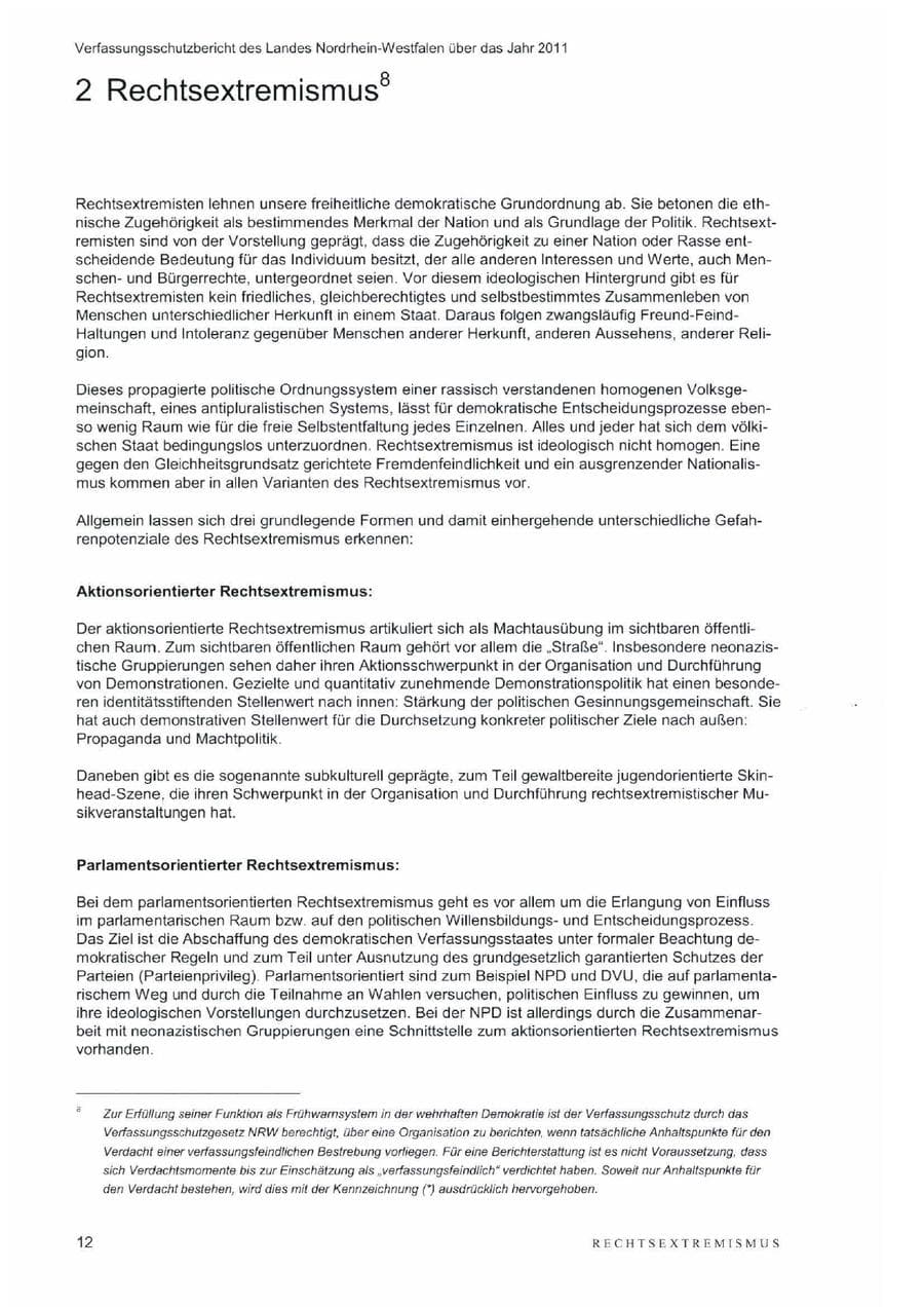Seite 16 des Verfassungsschutzbericht 2011 Nordrhein-Westfalen