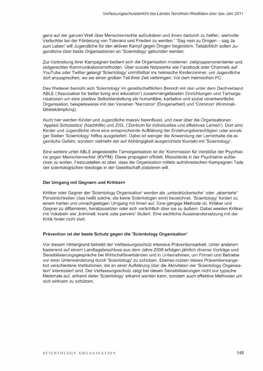 Seite 153 des Verfassungsschutzbericht 2011 Nordrhein-Westfalen