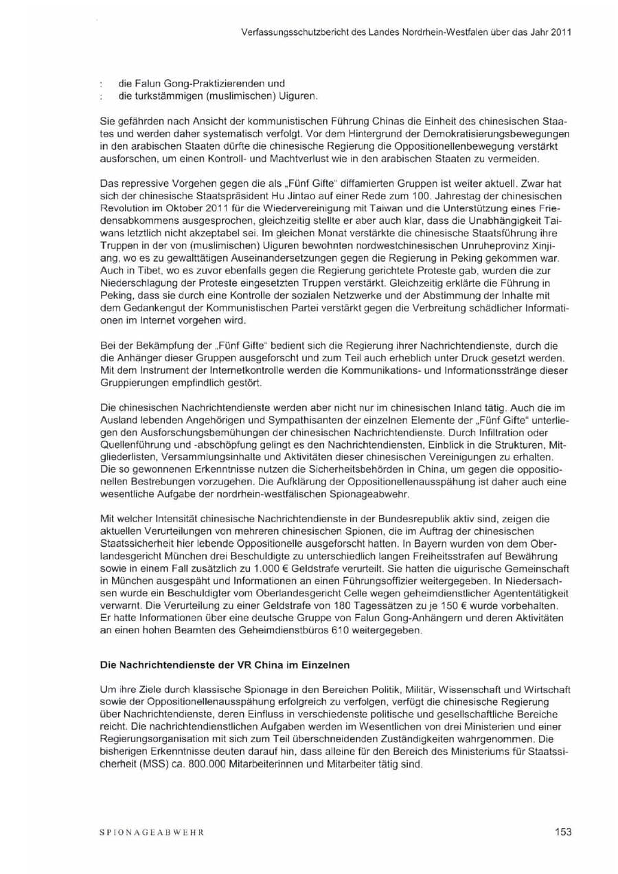Seite 157 des Verfassungsschutzbericht 2011 Nordrhein-Westfalen