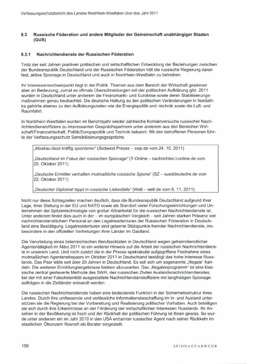 Seite 160 des Verfassungsschutzbericht 2011 Nordrhein-Westfalen