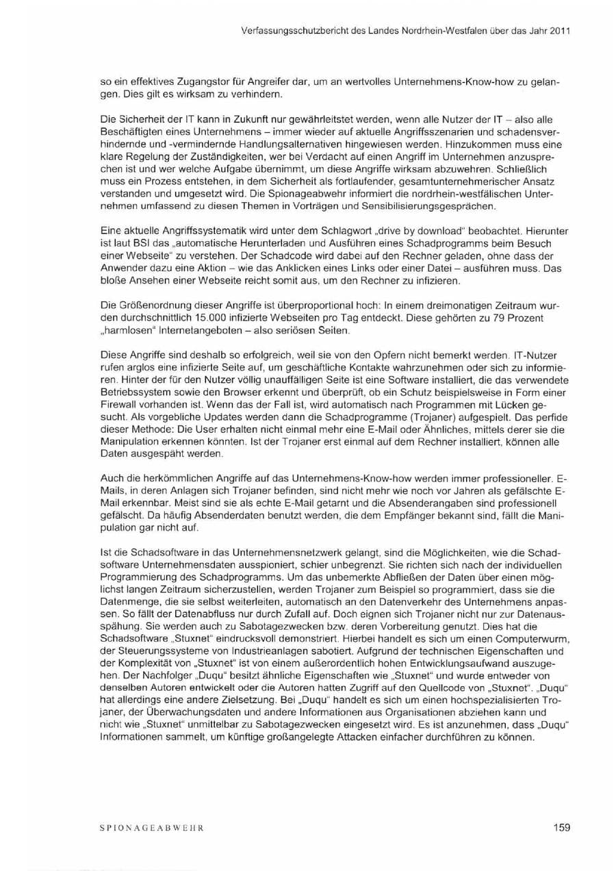 Seite 163 des Verfassungsschutzbericht 2011 Nordrhein-Westfalen