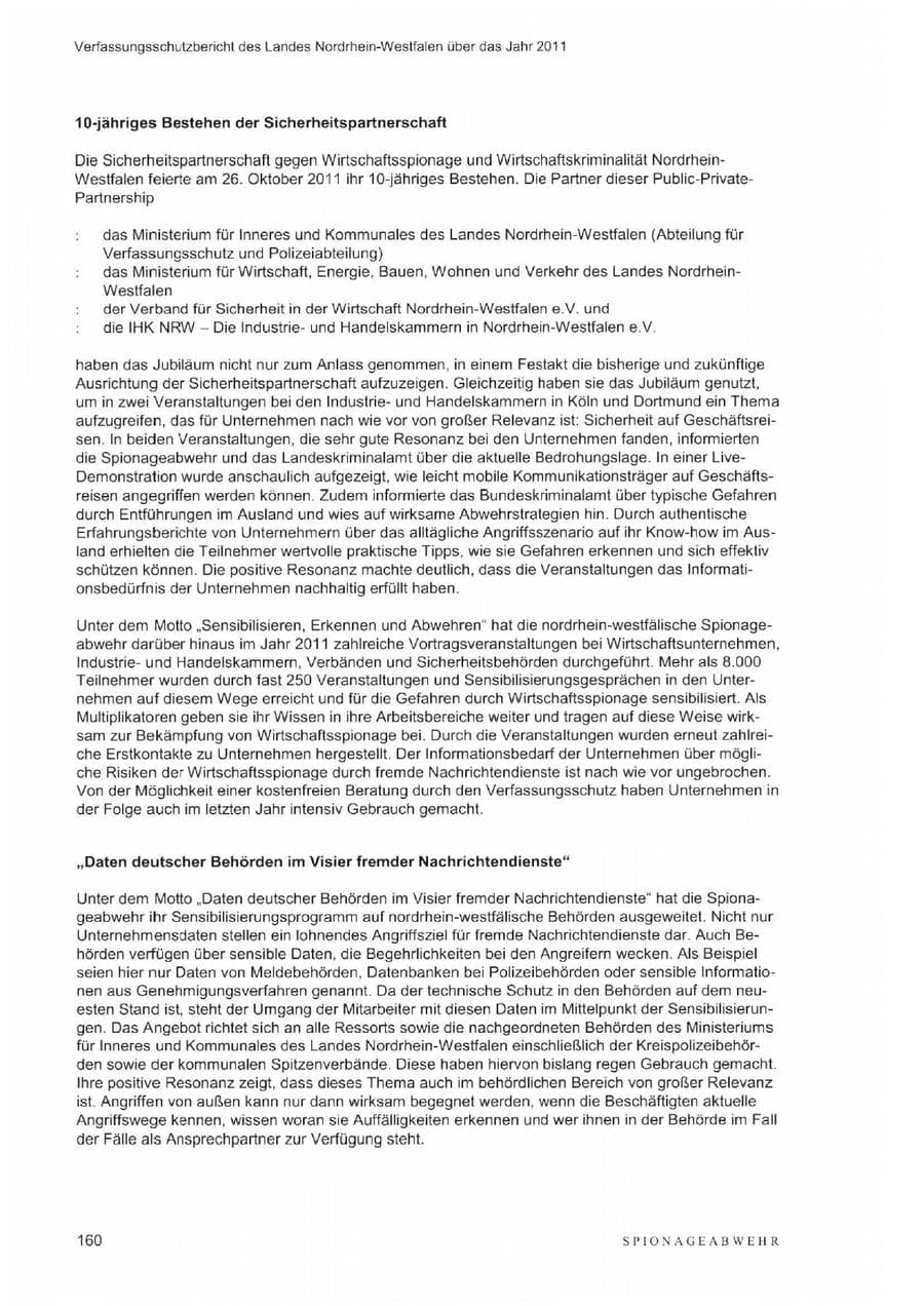 Seite 164 des Verfassungsschutzbericht 2011 Nordrhein-Westfalen