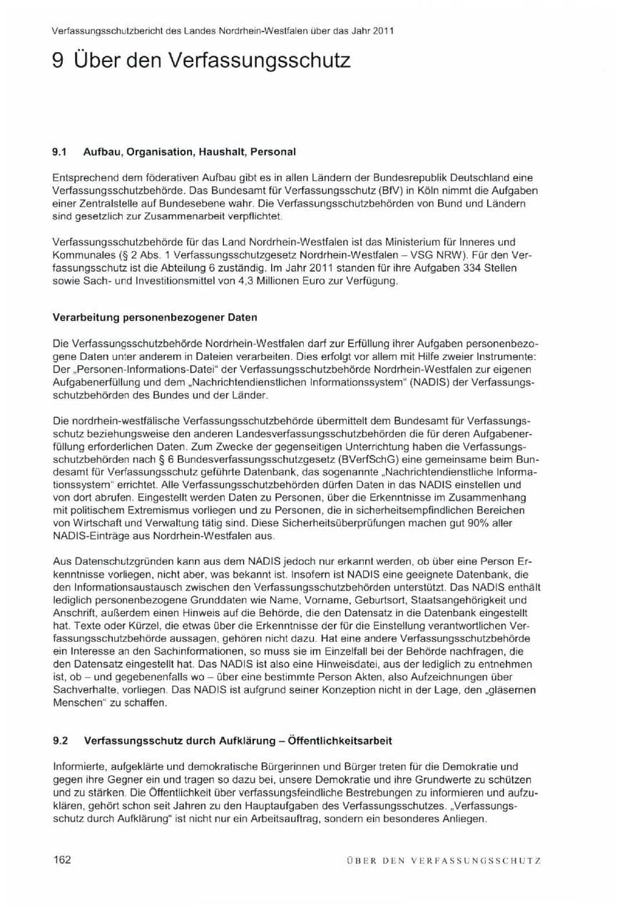 Seite 166 des Verfassungsschutzbericht 2011 Nordrhein-Westfalen