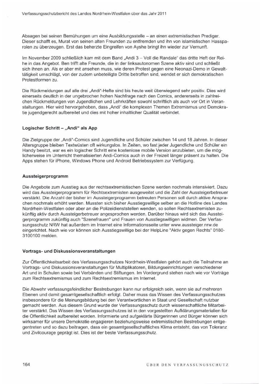 Seite 168 des Verfassungsschutzbericht 2011 Nordrhein-Westfalen