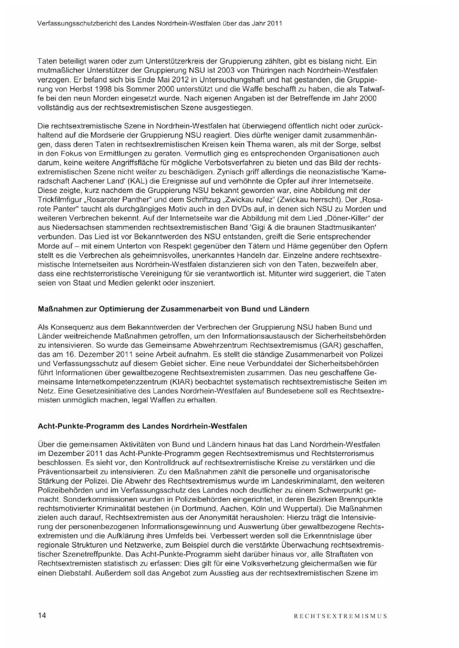 Seite 18 des Verfassungsschutzbericht 2011 Nordrhein-Westfalen