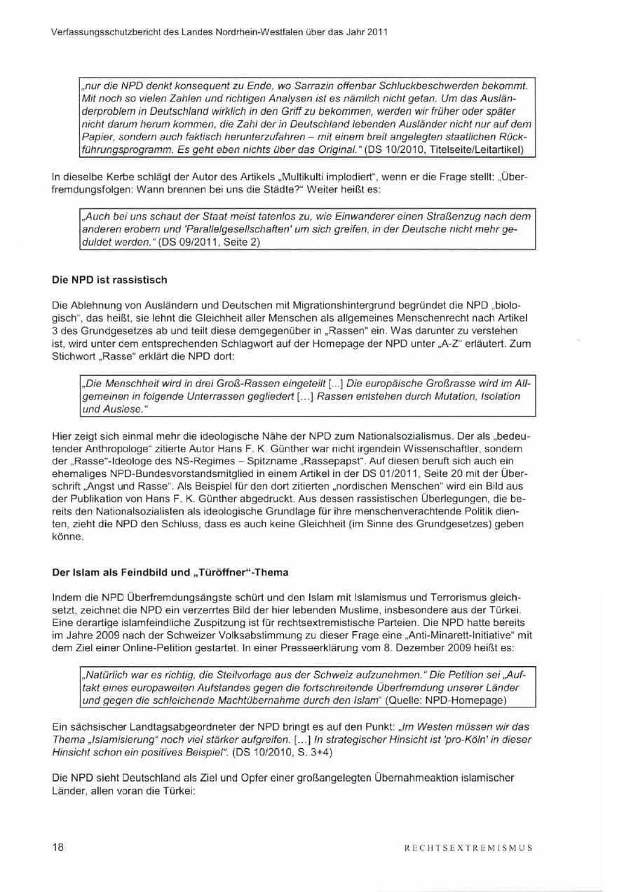 Seite 22 des Verfassungsschutzbericht 2011 Nordrhein-Westfalen
