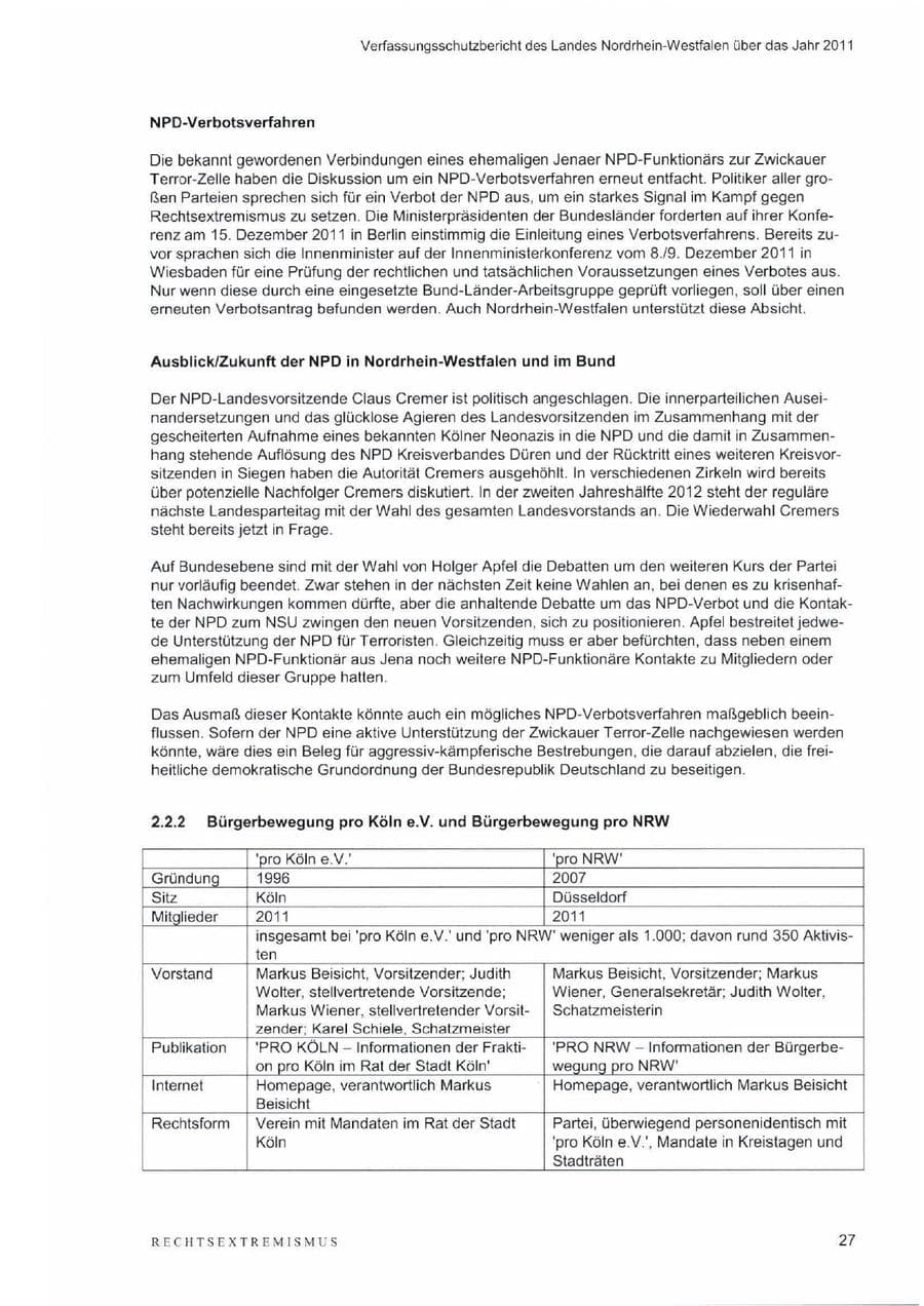 Seite 31 des Verfassungsschutzbericht 2011 Nordrhein-Westfalen