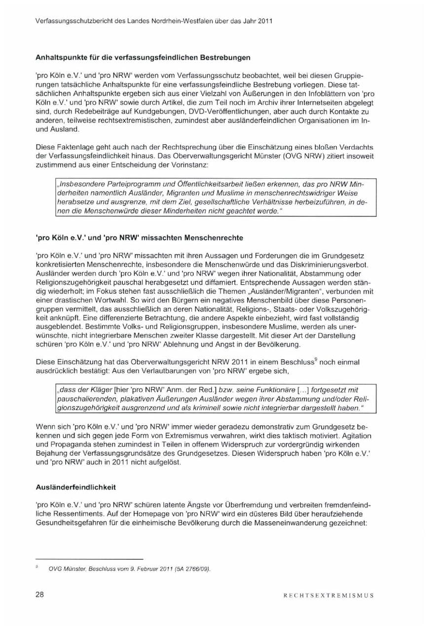 Seite 32 des Verfassungsschutzbericht 2011 Nordrhein-Westfalen