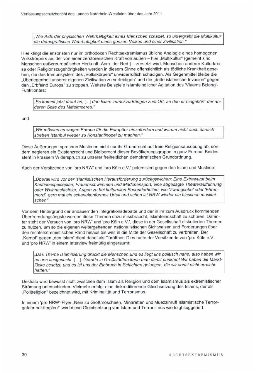 Seite 34 des Verfassungsschutzbericht 2011 Nordrhein-Westfalen