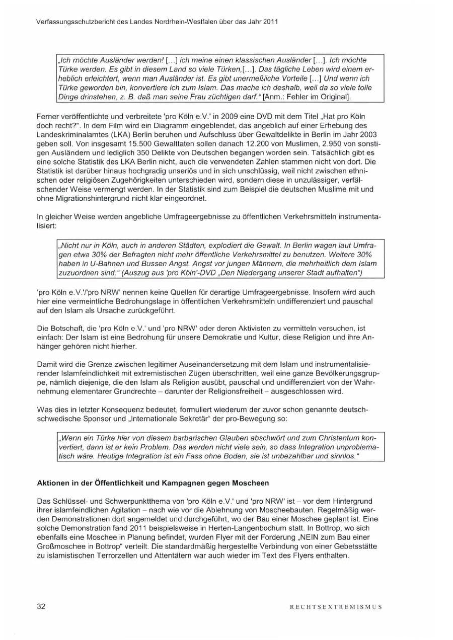 Seite 36 des Verfassungsschutzbericht 2011 Nordrhein-Westfalen