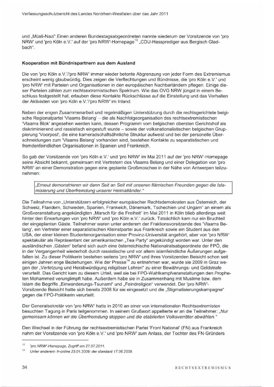 Seite 38 des Verfassungsschutzbericht 2011 Nordrhein-Westfalen
