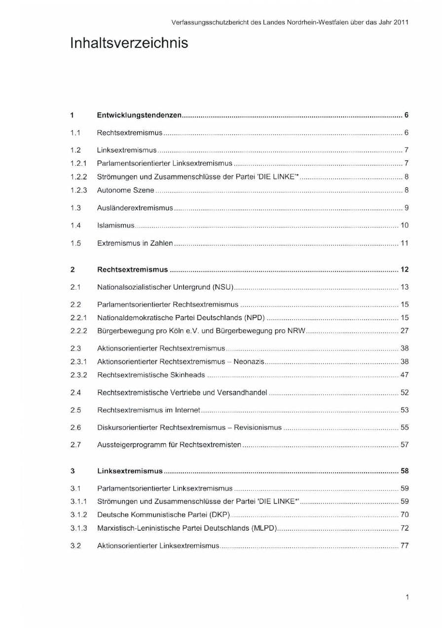 Seite 5 des Verfassungsschutzbericht 2011 Nordrhein-Westfalen