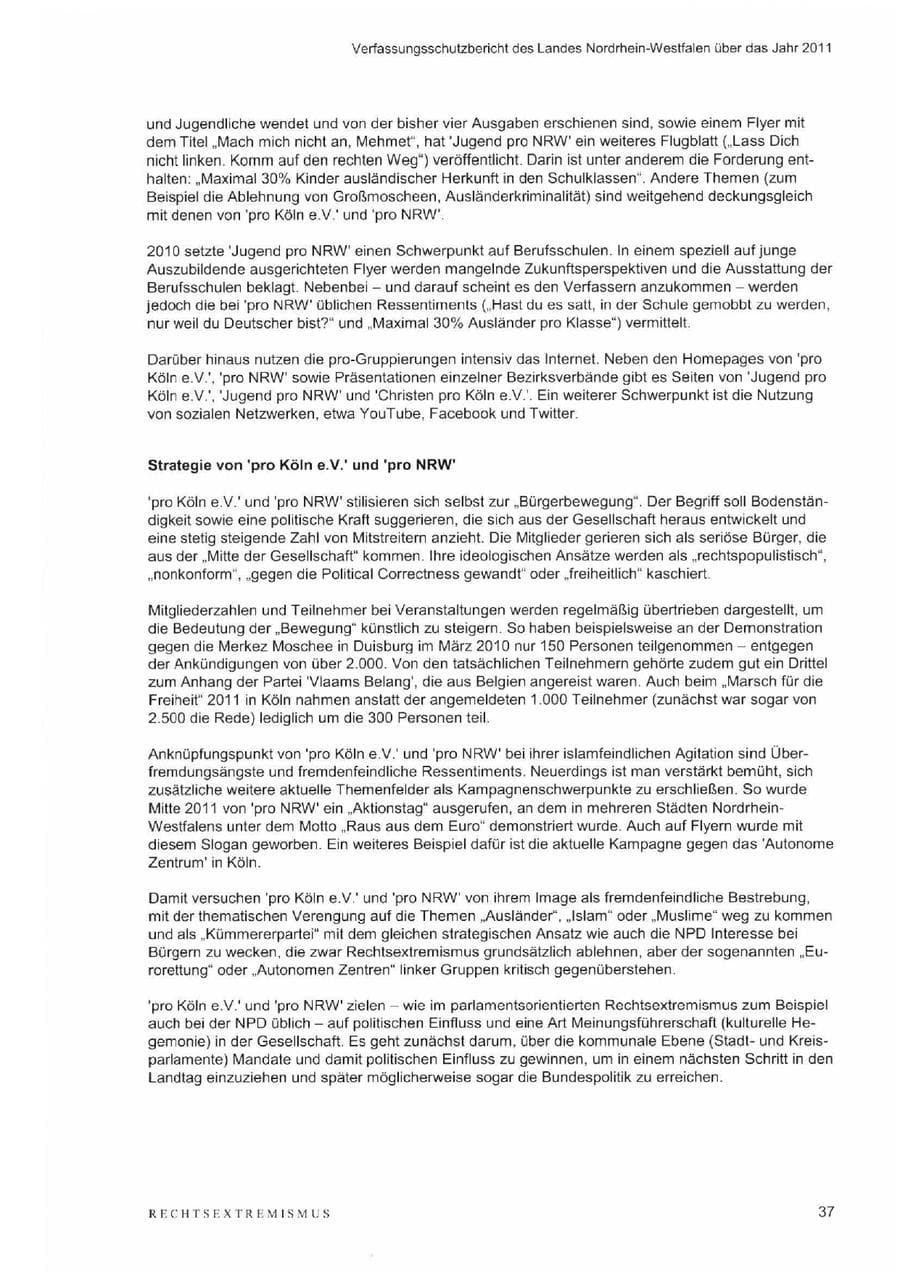 Seite 41 des Verfassungsschutzbericht 2011 Nordrhein-Westfalen