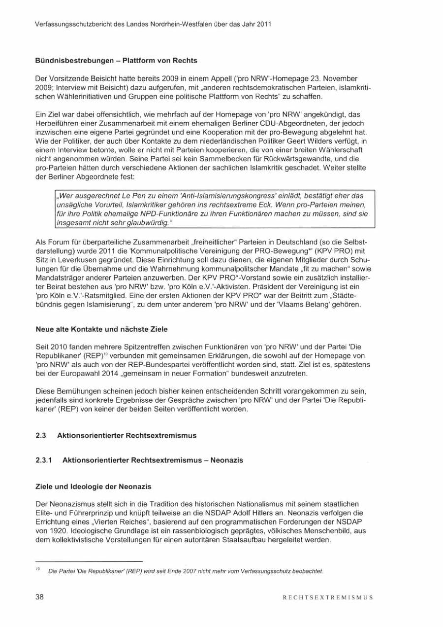 Seite 42 des Verfassungsschutzbericht 2011 Nordrhein-Westfalen