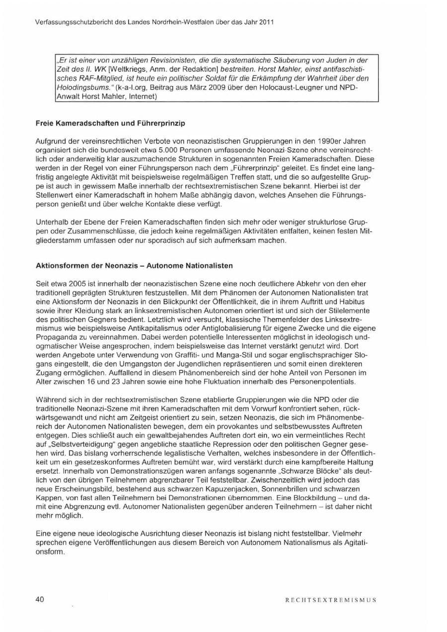 Seite 44 des Verfassungsschutzbericht 2011 Nordrhein-Westfalen