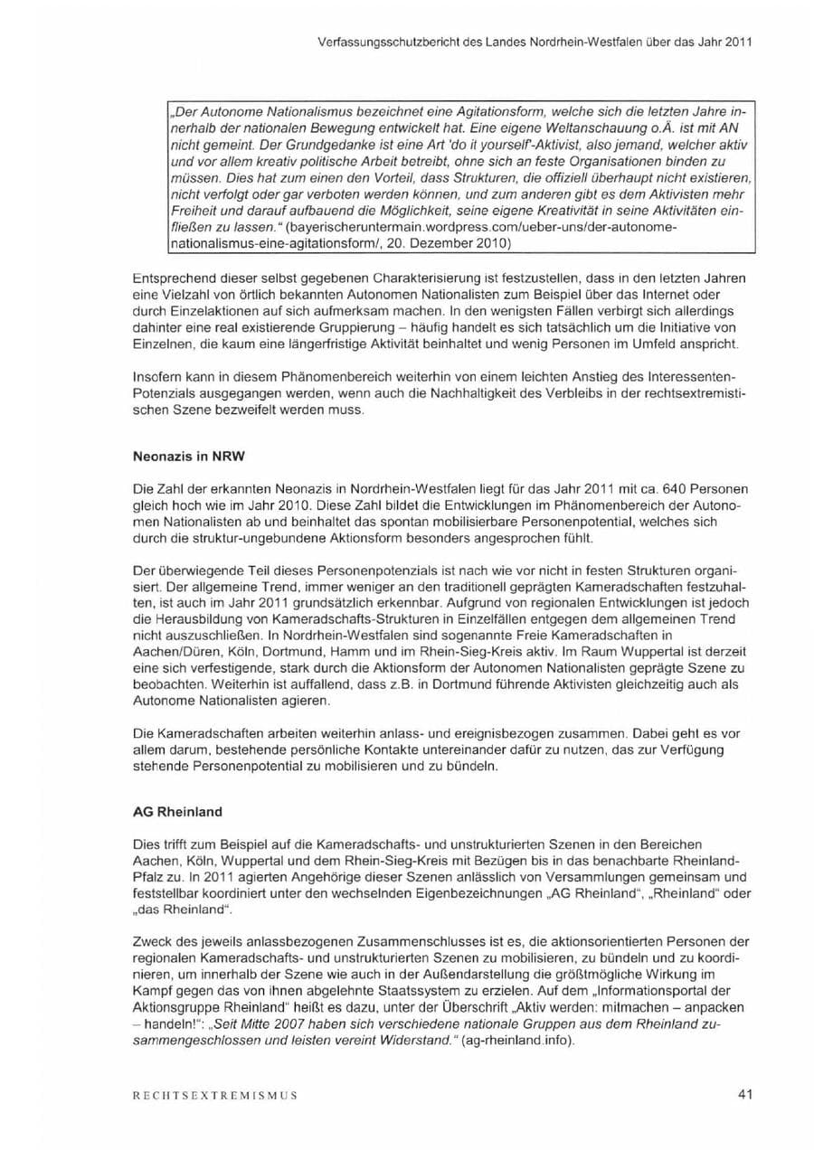 Seite 45 des Verfassungsschutzbericht 2011 Nordrhein-Westfalen