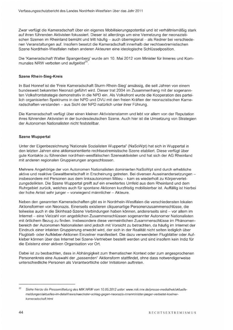 Seite 48 des Verfassungsschutzbericht 2011 Nordrhein-Westfalen