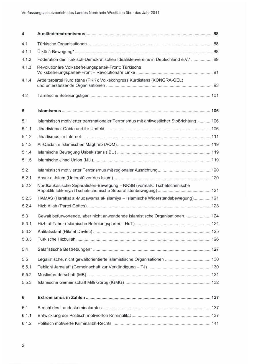 Seite 6 des Verfassungsschutzbericht 2011 Nordrhein-Westfalen