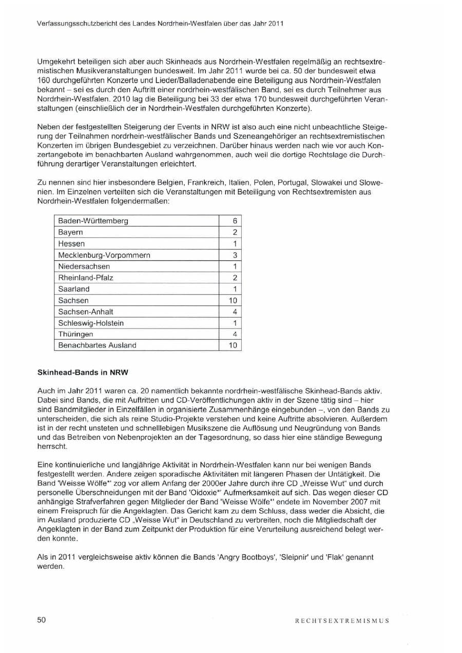 Seite 54 des Verfassungsschutzbericht 2011 Nordrhein-Westfalen