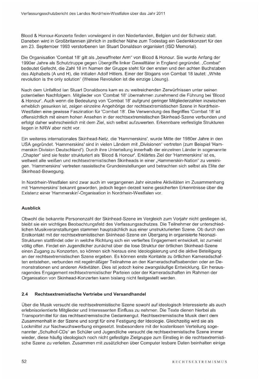 Seite 56 des Verfassungsschutzbericht 2011 Nordrhein-Westfalen