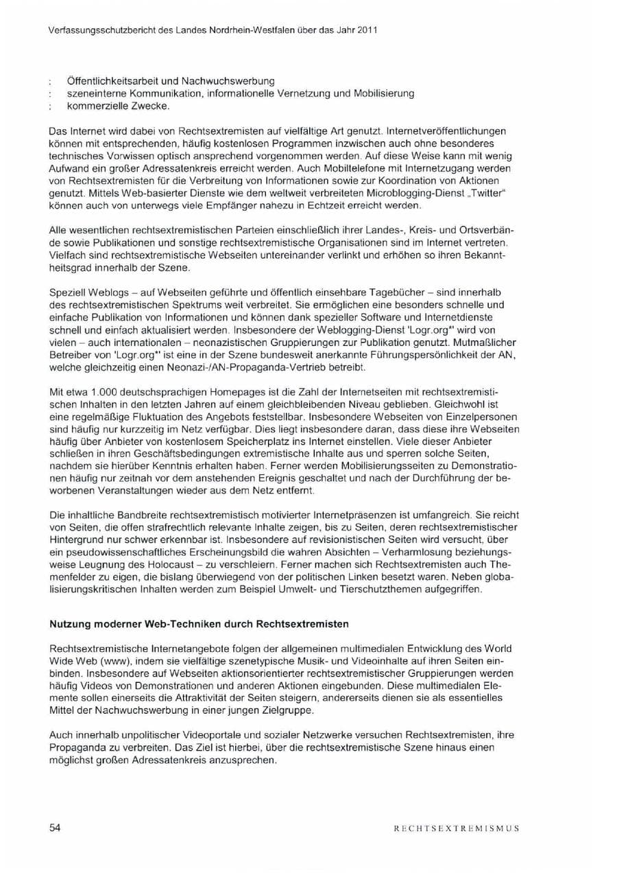 Seite 58 des Verfassungsschutzbericht 2011 Nordrhein-Westfalen