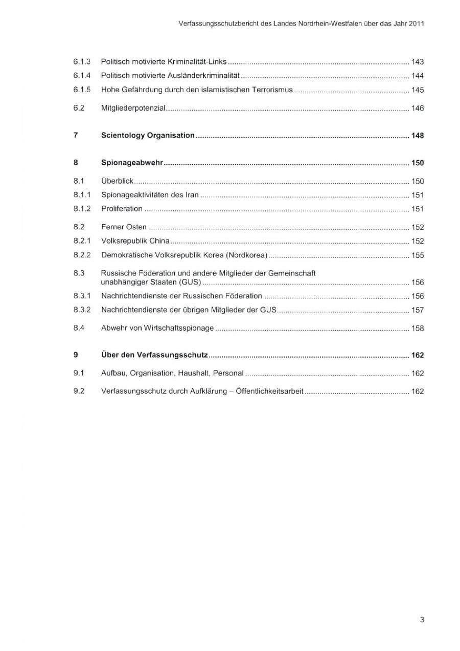 Seite 7 des Verfassungsschutzbericht 2011 Nordrhein-Westfalen