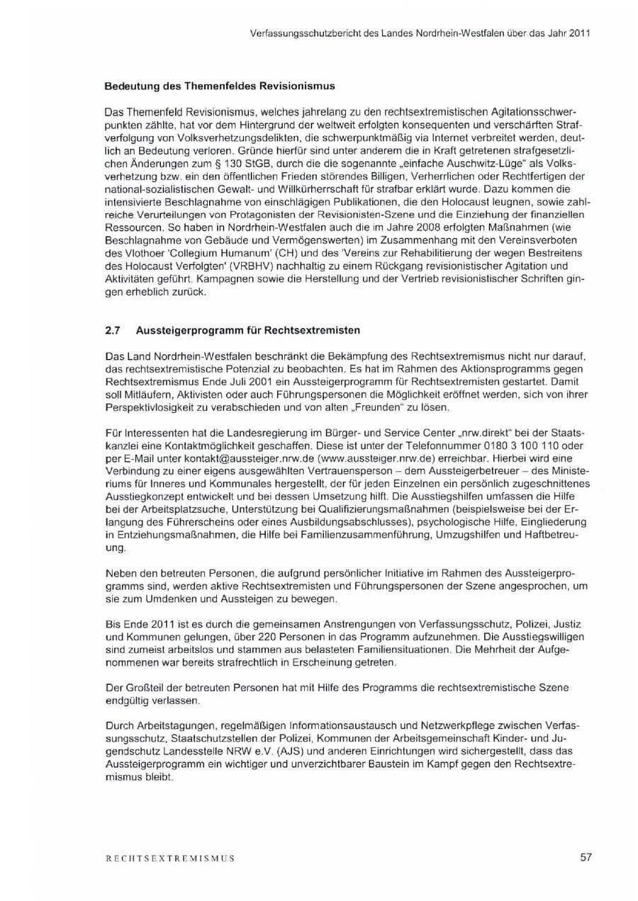 Seite 61 des Verfassungsschutzbericht 2011 Nordrhein-Westfalen