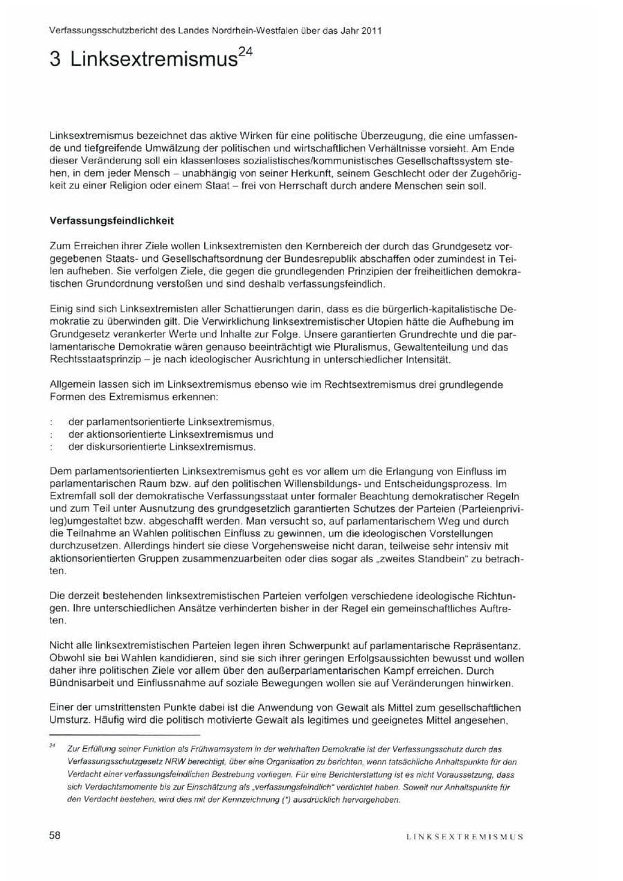 Seite 62 des Verfassungsschutzbericht 2011 Nordrhein-Westfalen
