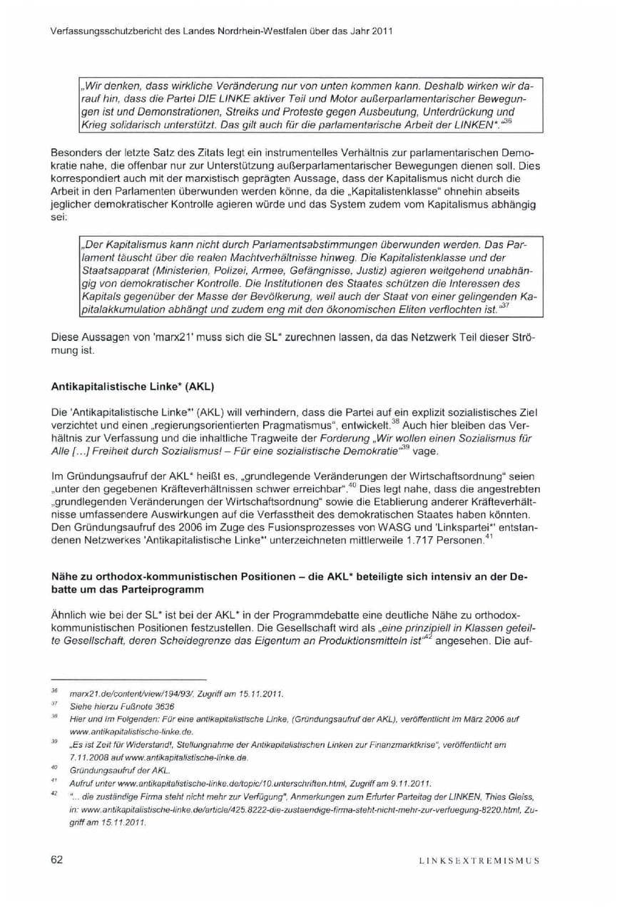 Seite 66 des Verfassungsschutzbericht 2011 Nordrhein-Westfalen