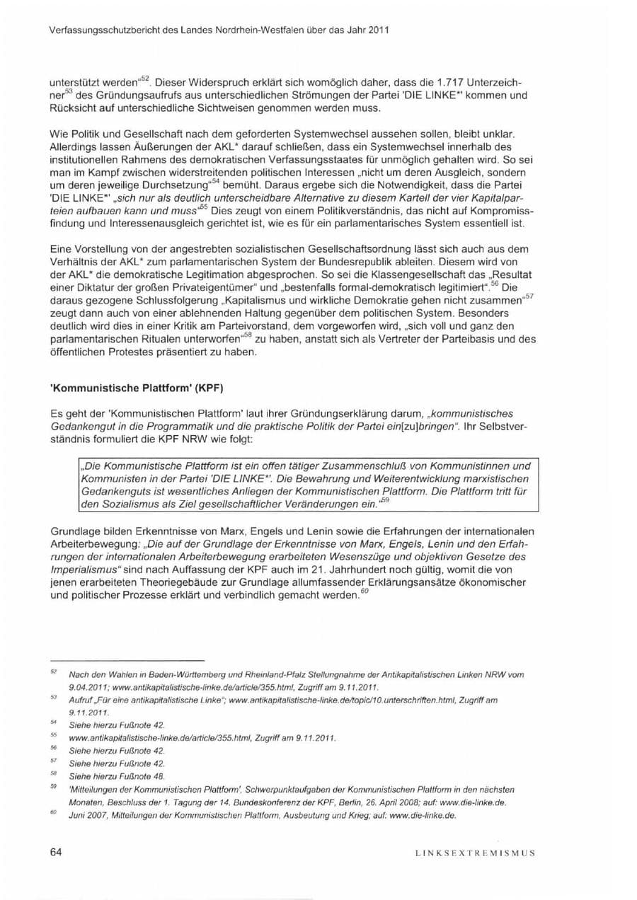 Seite 68 des Verfassungsschutzbericht 2011 Nordrhein-Westfalen