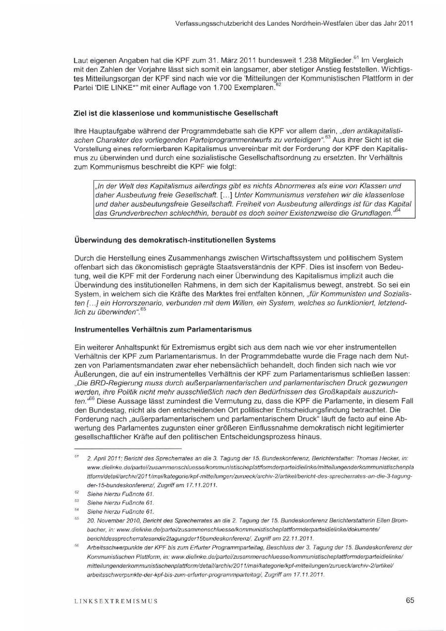 Seite 69 des Verfassungsschutzbericht 2011 Nordrhein-Westfalen