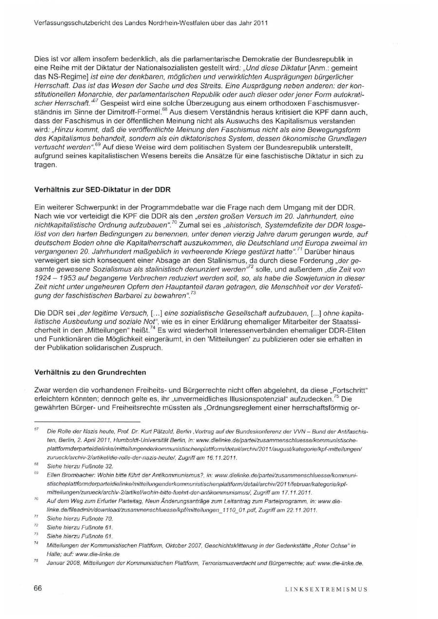 Seite 70 des Verfassungsschutzbericht 2011 Nordrhein-Westfalen