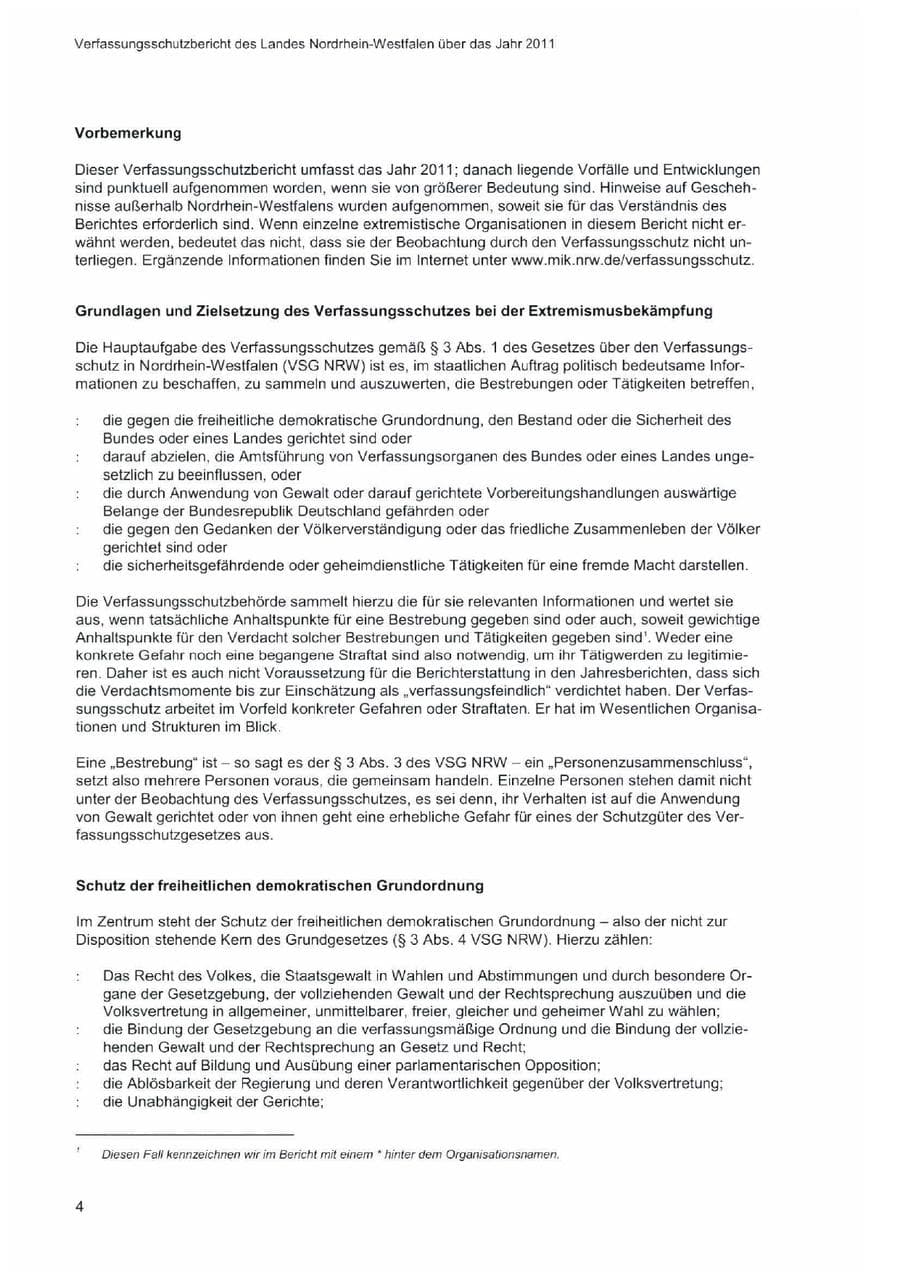 Seite 8 des Verfassungsschutzbericht 2011 Nordrhein-Westfalen