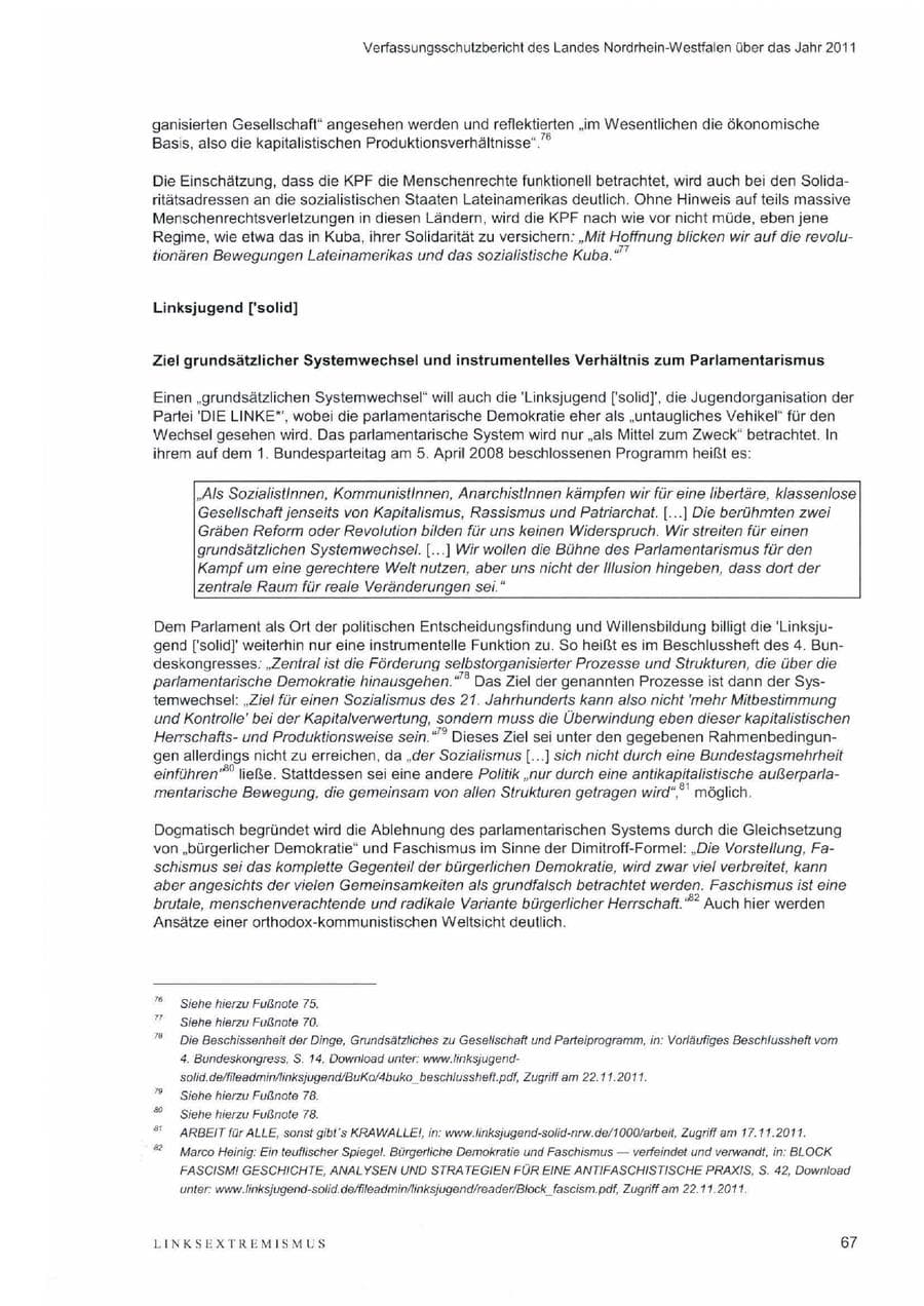Seite 71 des Verfassungsschutzbericht 2011 Nordrhein-Westfalen