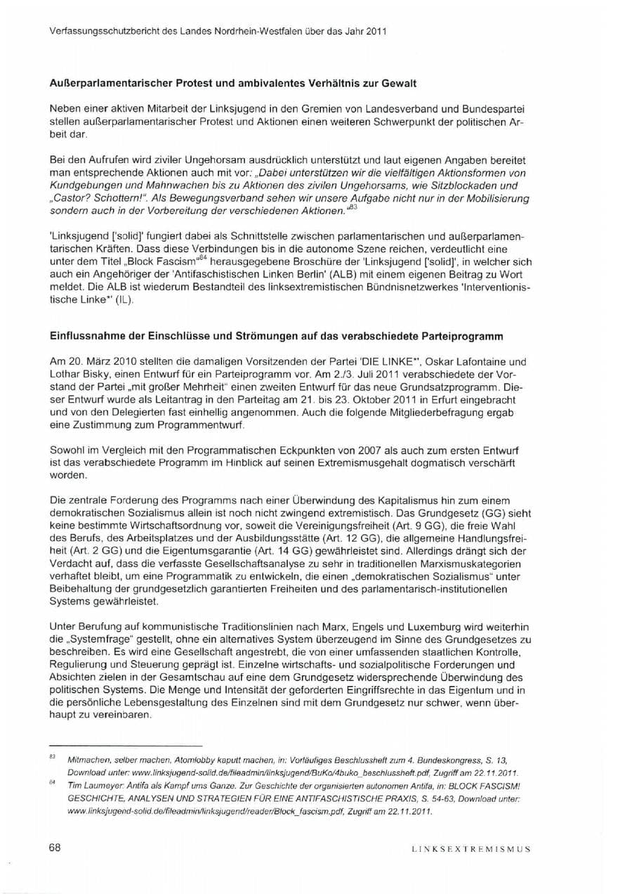Seite 72 des Verfassungsschutzbericht 2011 Nordrhein-Westfalen