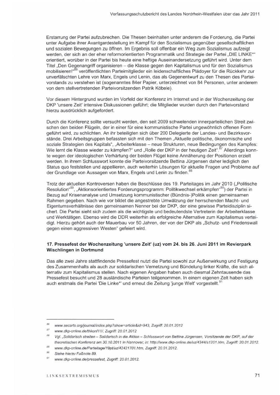 Seite 75 des Verfassungsschutzbericht 2011 Nordrhein-Westfalen