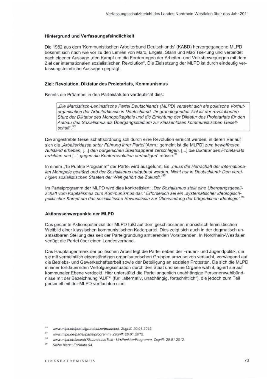 Seite 77 des Verfassungsschutzbericht 2011 Nordrhein-Westfalen