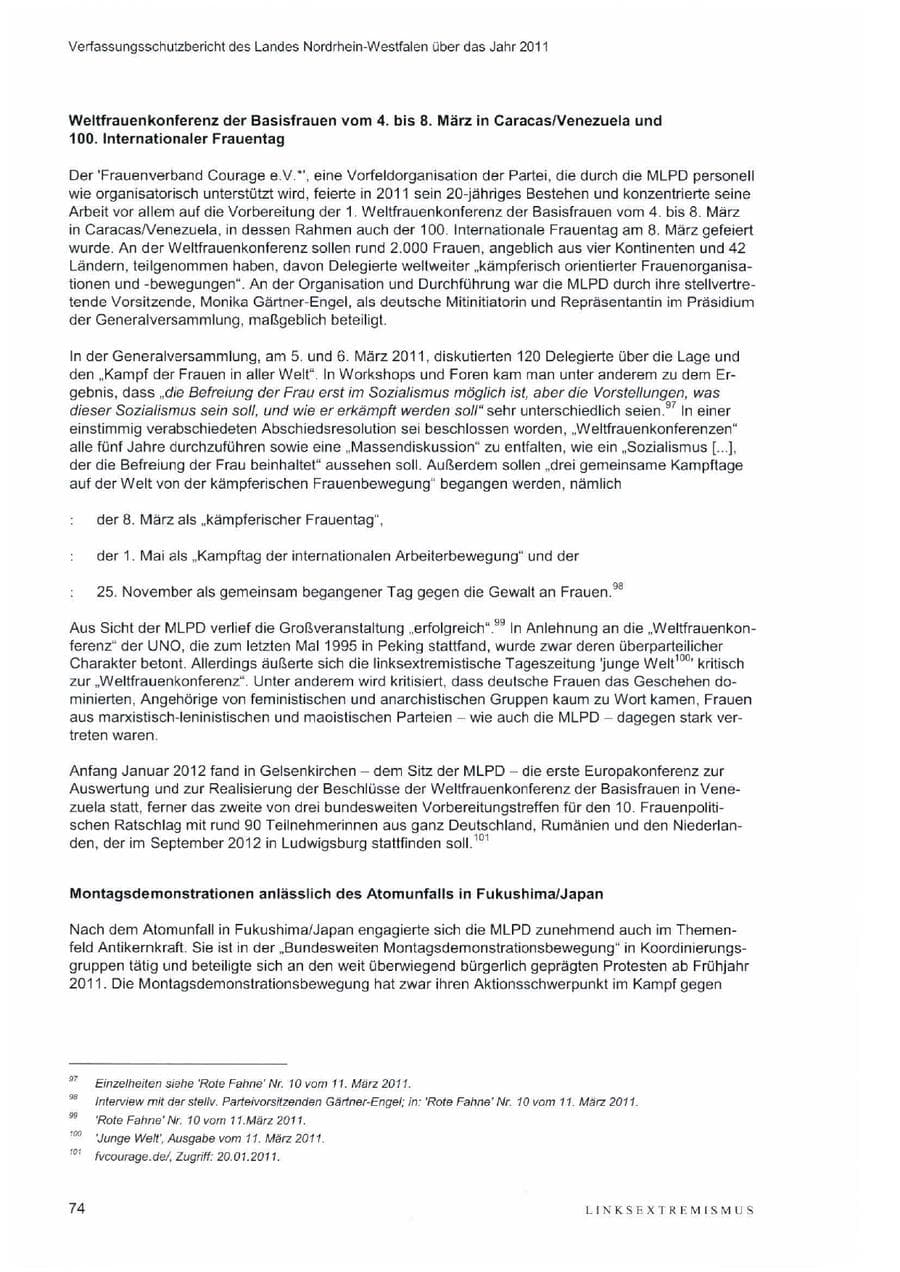 Seite 78 des Verfassungsschutzbericht 2011 Nordrhein-Westfalen