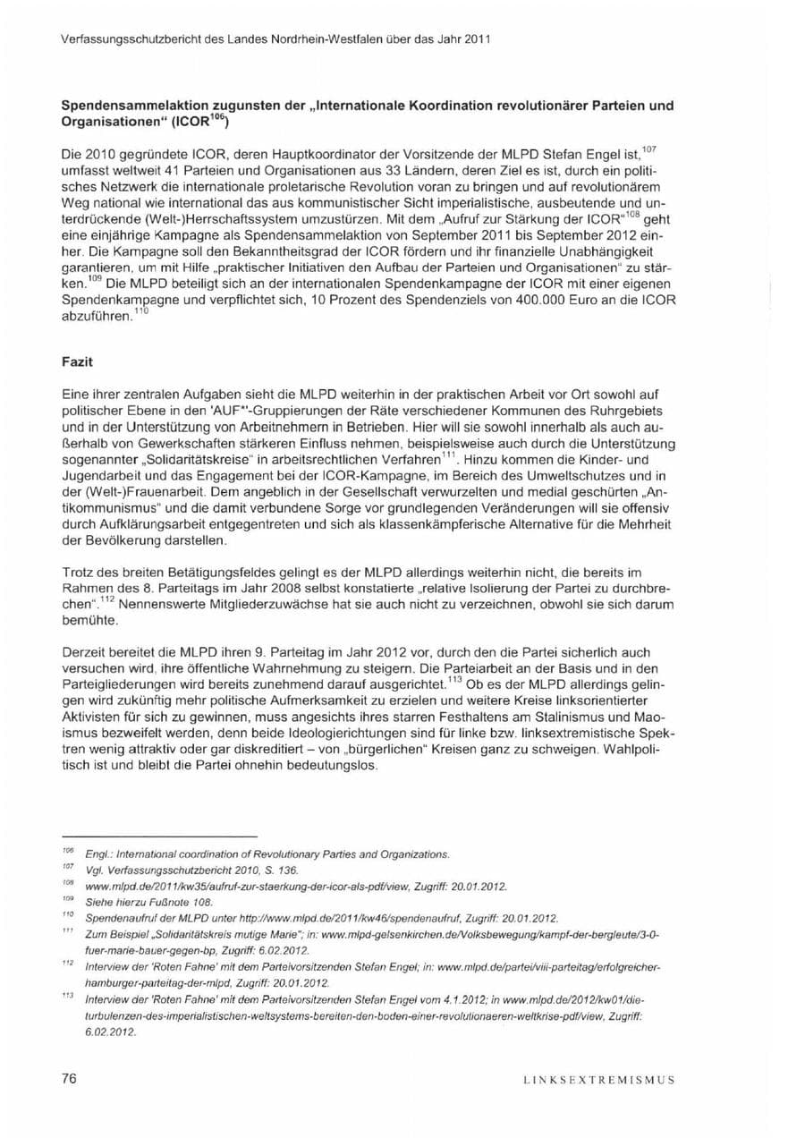 Seite 80 des Verfassungsschutzbericht 2011 Nordrhein-Westfalen