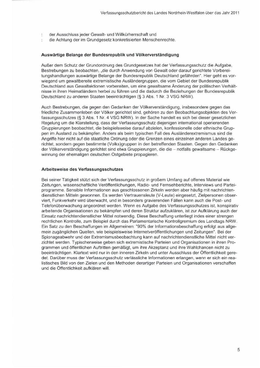 Seite 9 des Verfassungsschutzbericht 2011 Nordrhein-Westfalen