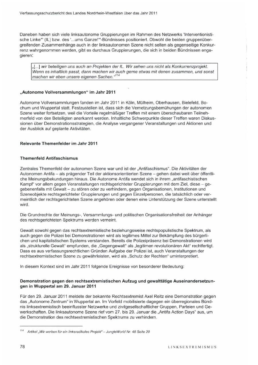 Seite 82 des Verfassungsschutzbericht 2011 Nordrhein-Westfalen