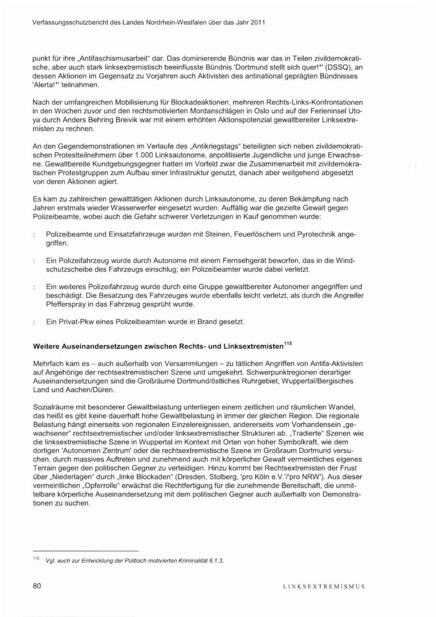 Seite 84 des Verfassungsschutzbericht 2011 Nordrhein-Westfalen